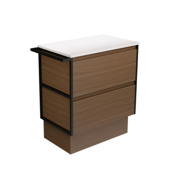 Amato Walnut 750 Cabinet on Kickboard, 1 Frame & 1 Towel Rail