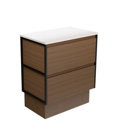 Amato Walnut 750 Cabinet on Kickboard, Matte Black Frames