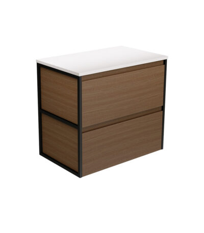 Amato Walnut 750 Wall Hung Cabinet, Matte Black Frames