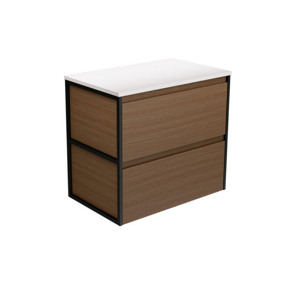 Amato Walnut 750 Wall Hung Cabinet, Matte Black Frames