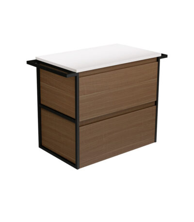 Amato Walnut 750 Wall-Hung Cabinet, Matte Black Towel Rails