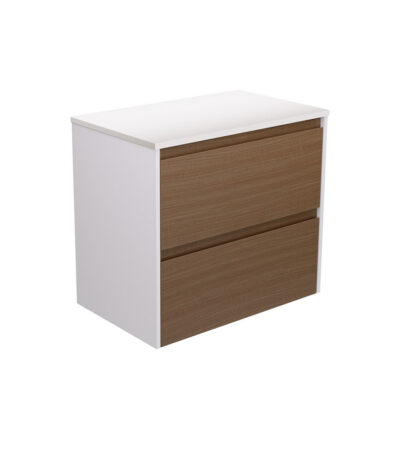 Amato Walnut 750 Wall Hung Cabinet, Satin White Panels