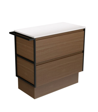 Amato Walnut 900 Cabinet on Kickboard, 1 Frame & 1 Towel Rail