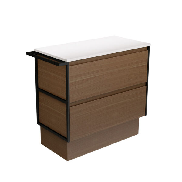 Amato Walnut 900 Cabinet on Kickboard, 1 Frame & 1 Towel Rail