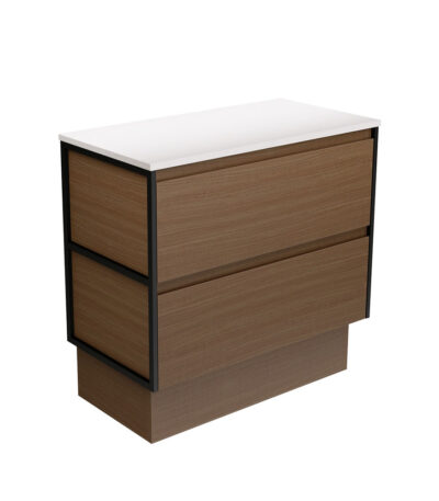 Amato Walnut 900 Cabinet on Kickboard, Matte Black Frames