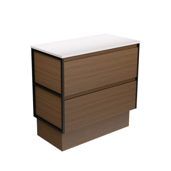 Amato Walnut 900 Cabinet on Kickboard, Matte Black Frames