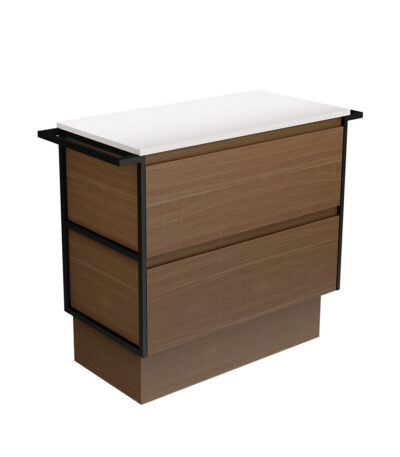 Amato Walnut 900 Cabinet on Kickboard, Matte Black Towel Rails
