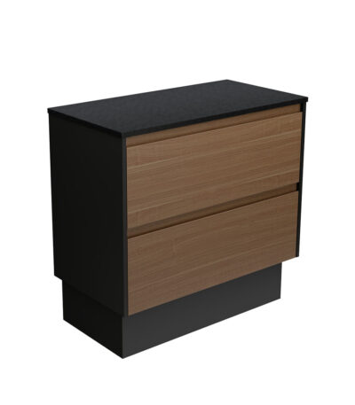 Amato Walnut 900 Cabinet on Kickboard, Satin Black Panels