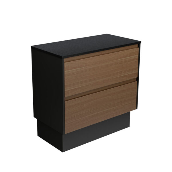 Amato Walnut 900 Cabinet on Kickboard, Satin Black Panels