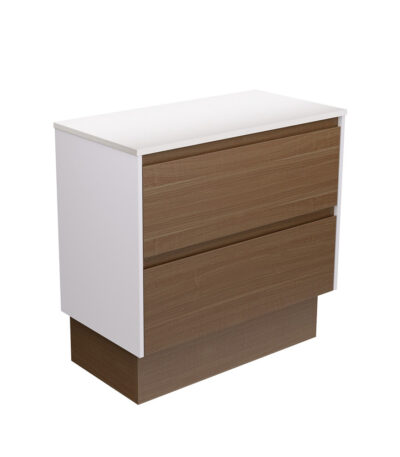 Amato Walnut 900 Cabinet on Kickboard, Satin White Panels