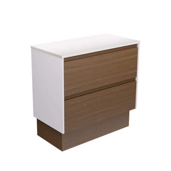 Amato Walnut 900 Cabinet on Kickboard, Satin White Panels
