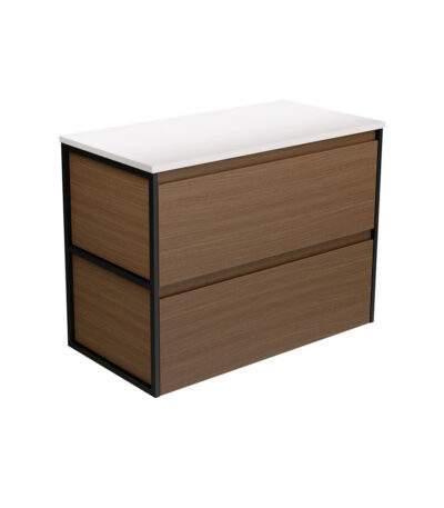 Amato Walnut 900 Wall Hung Cabinet, Matte Black Frames