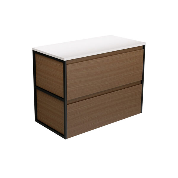 Amato Walnut 900 Wall Hung Cabinet, Matte Black Frames