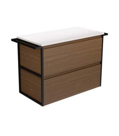 Amato Walnut 900 Wall-Hung Cabinet, Matte Black Towel Rails