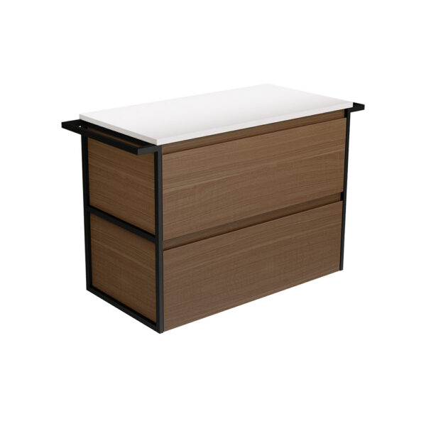 Amato Walnut 900 Wall-Hung Cabinet, Matte Black Towel Rails