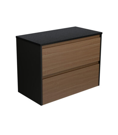 Amato Walnut 900 Wall Hung Cabinet, Satin Black Panels