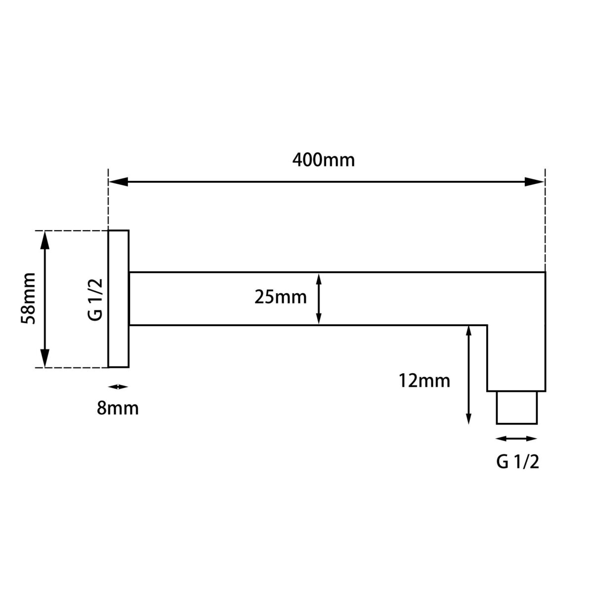 AQUAPERLA 0104.SA SQUARE WALL MOUNTED SHOWER ARM 400MM CHROME AND BLACK - Urban Designs Bathroom and Kitchen