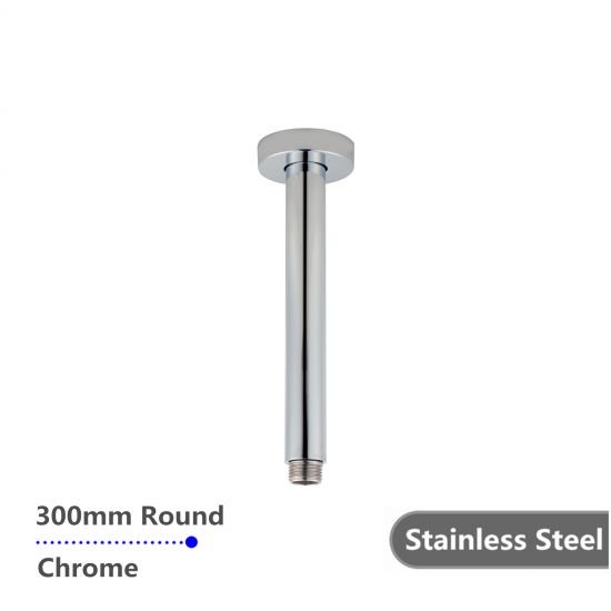 AQUAPERLA 0125.SA ROUND CEILING SHOWER ARM 300MM CHROME AND BLACK - Urban Designs Bathroom and Kitchen