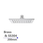 AQUAPERLA 0134.SH SQUARE RAINFALL BRASS SHOWER HEAD 200MM CHROME AND BLACK - Urban Designs Bathroom and Kitchen