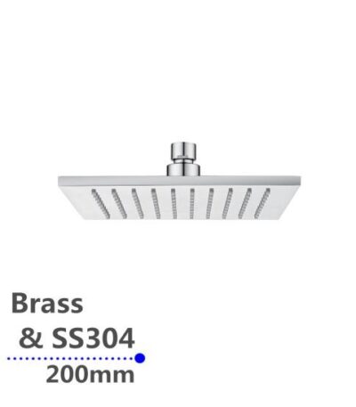 AQUAPERLA 0134.SH SQUARE RAINFALL BRASS SHOWER HEAD 200MM CHROME AND BLACK - Urban Designs Bathroom and Kitchen
