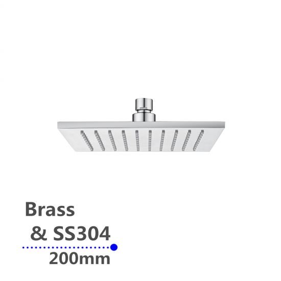 AQUAPERLA 0134.SH SQUARE RAINFALL BRASS SHOWER HEAD 200MM CHROME AND BLACK - Urban Designs Bathroom and Kitchen