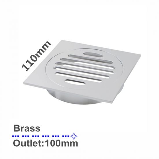 AQUAPERLA CH004.FD 110x110MM SQUARE BRASS FLOOR WASTE SHOWER GRATE DRAIN OUTLET 100MM CHROME - Urban Designs Bathroom and Kitchen