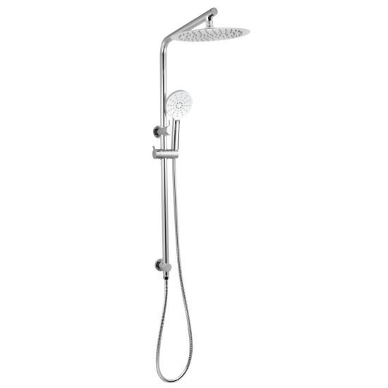 AQUAPERLA CH2128-A.SH.N+CH0007.SH+CH-R11.HHS ROUND RIGHT ANGLE 10" SHOWER STATION TOP WATER INLET CHROME - Urban Designs Bathroom and Kitchen