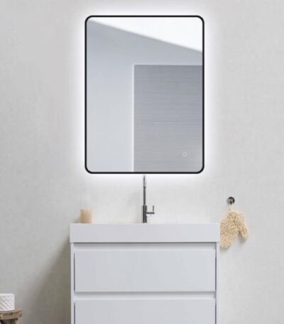 AQUAPERLA LM-BK-LDE81 810x610MM RECTANGLE ALUMINUM FRAMED CURVED RIM LED MIRROR 3 COLOR LIGHTING TOUCH SENSOR SWITCH WALL MOUNTED VERTICAL OR HORIZONTAL BLACK - Urban Designs...