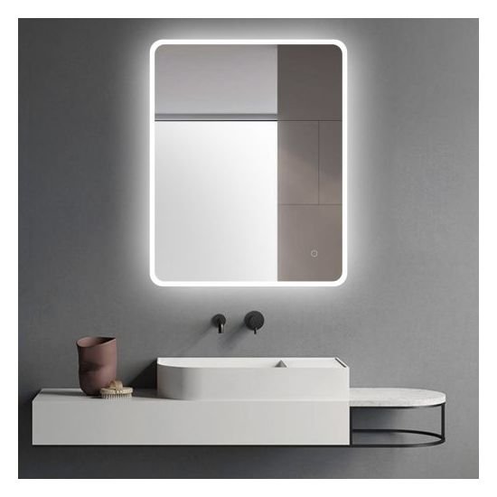 AQUAPERLA LM-LDE-A6075 CURVED RIM RECTANGLE LED MIRROR 600x750MM 3 COLOR LIGHTING TOUCH SENSOR SWITCH ACRYLIC SIDE LIGHT WALL MOUNTED VERTICAL OR HORIZONTAL - Urban Designs...