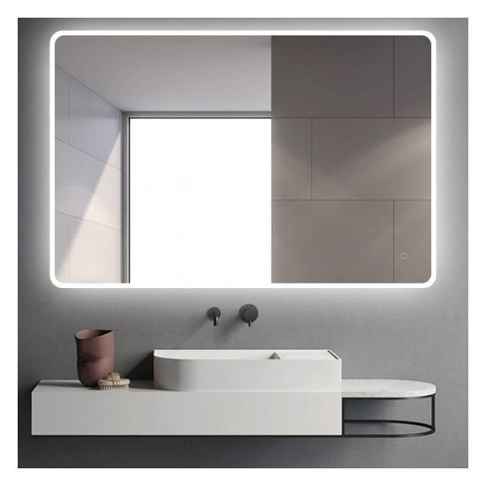 AQUAPERLA LM-LDE-A9075 CURVED RIM RECTANGLE LED MIRROR 900x750MM 3 COLOR LIGHTING TOUCH SENSOR SWITCH ACRYLIC SIDE LIGHT WALL MOUNTED VERTICAL OR HORIZONTAL - Urban Designs...