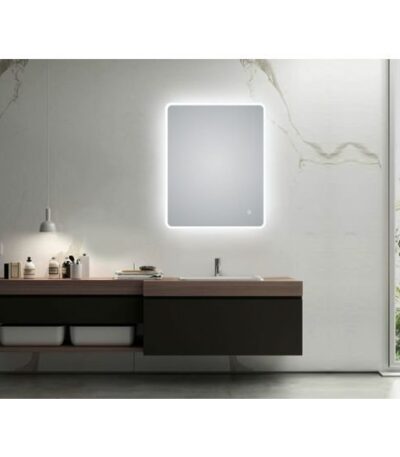 AQUAPERLA LM-LDE6075 CURVED RIM RECTANGLE LED MIRROR 600x750MM 3 COLOR LIGHTING TOUCH SENSOR SWITCH DEFOGGER PAD WALL MOUNTED VERTICAL OR HORIZONTAL - Urban Designs Bathroom and...
