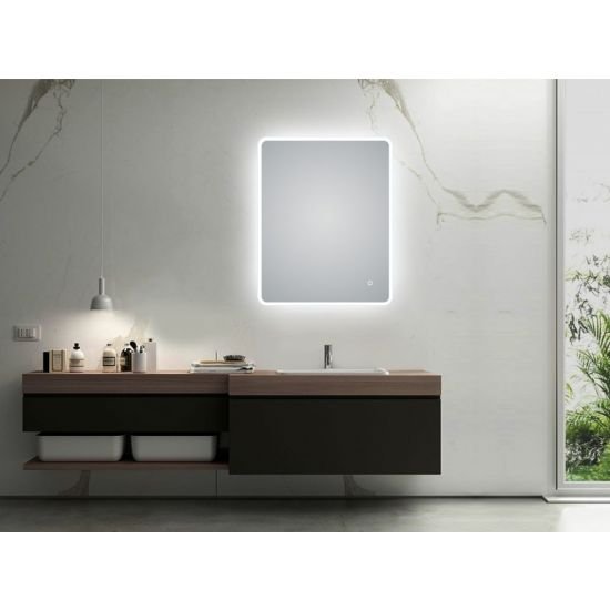 AQUAPERLA LM-LDE6075 CURVED RIM RECTANGLE LED MIRROR 600x750MM 3 COLOR LIGHTING TOUCH SENSOR SWITCH DEFOGGER PAD WALL MOUNTED VERTICAL OR HORIZONTAL - Urban Designs Bathroom and...