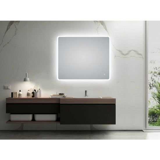 AQUAPERLA LM-LDE9075 CURVED RIM RECTANGLE LED MIRROR 900x750MM 3 COLOR LIGHTING TOUCH SENSOR SWITCH DEFOGGER PAD WALL MOUNTED VERTICAL OR HORIZONTAL - Urban Designs Bathroom and...
