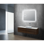 AQUAPERLA LM-LDT9075 CURVED RIM RECTANGLE LED MIRROR 900x750MM 3 COLOR LIGHTING MAGNIFIER TOUCH SENSOR SWITCH DEFOGGER PAD WALL MOUNTED DIGITAL CLOCK WITH TEMPERATURE - Urban...