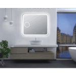 AQUAPERLA LM-LDT9075 CURVED RIM RECTANGLE LED MIRROR 900x750MM 3 COLOR LIGHTING MAGNIFIER TOUCH SENSOR SWITCH DEFOGGER PAD WALL MOUNTED DIGITAL CLOCK WITH TEMPERATURE - Urban...