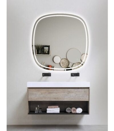 AQUAPERLA LM-LEXSI-60 ROUNDED EDGE ACRYLIC LED MIRROR 600x600MM 3 COLOR LIGHTING TOUCH SENSOR SWITCH WALL MOUNTED WHITE FRAME - Urban Designs Bathroom and Kitchen