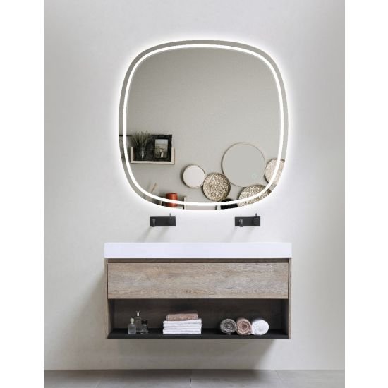 AQUAPERLA LM-LEXSI-75 ROUNDED EDGE ACRYLIC LED MIRROR 750x750MM 3 COLOR LIGHTING TOUCH SENSOR SWITCH WALL MOUNTED WHITE FRAME - Urban Designs Bathroom and Kitchen