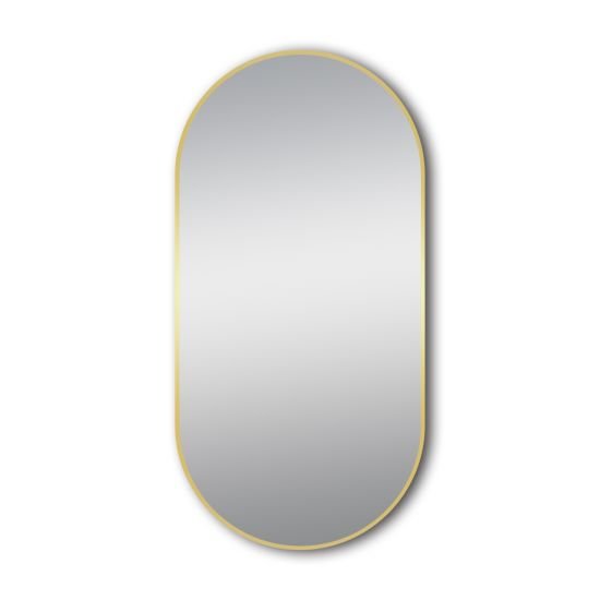AQUAPERLA LM-M-050100 OVAL FRAMED MIRROR 500X1000MM MATTE BLACK AND BRUSHED GOLD - Urban Designs Bathroom and Kitchen