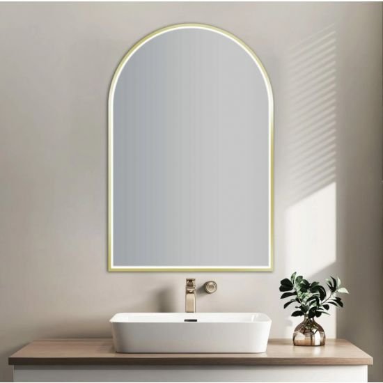 AQUAPERLA LM-UNI-MBG ARCH 3 COLOR LIGHTING FRAMED LED MIRROR 600X900MM BRUSHED GOLD - Urban Designs Bathroom and Kitchen