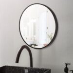AQUAPERLA MR-600BR 600x600x40MM ROUND ALUMINUM FRAMED BATHROOM WALL MIRROR WITH BRACKETS BLACK - Urban Designs Bathroom and Kitchen
