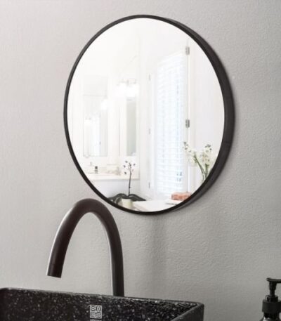 AQUAPERLA MR-600BR 600x600x40MM ROUND ALUMINUM FRAMED BATHROOM WALL MIRROR WITH BRACKETS BLACK - Urban Designs Bathroom and Kitchen