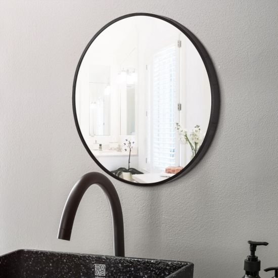 AQUAPERLA MR-800BR 800x800x40MM ROUND ALUMINUM FRAMED BATHROOM WALL MIRROR WITH BRACKETS BLACK - Urban Designs Bathroom and Kitchen