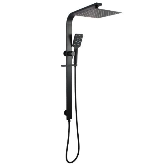 AQUAPERLA OX2150.SH.N+OX0002.SH+OX-S8.HHS SQUARE WIDE RAIL SHOWER STATION TOP WATER INLET WITH 3 FUNCTIONS HANDHELD SHOWER BLACK - Urban Designs Bathroom and Kitchen
