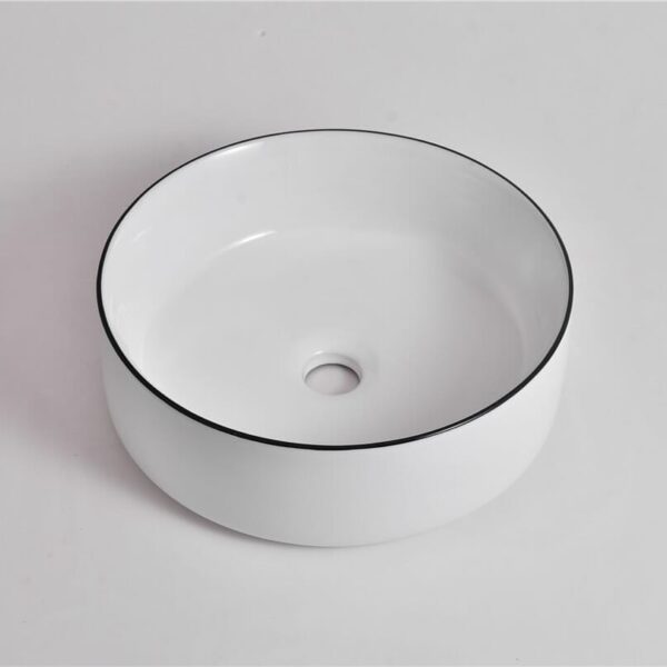 Aries - 36 in Gloss White with Black Rim Fine Ceramic - CLA-524B-CBLG | 360x360x120mm