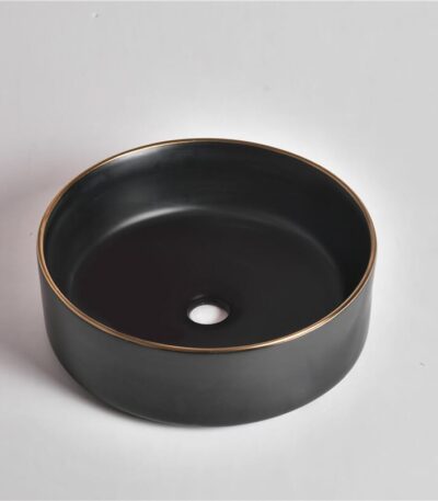 Aries - 36 in Matte Black Smooth Finish with Gold Rim - CLA-524B-MBGE | 360x360x120mm