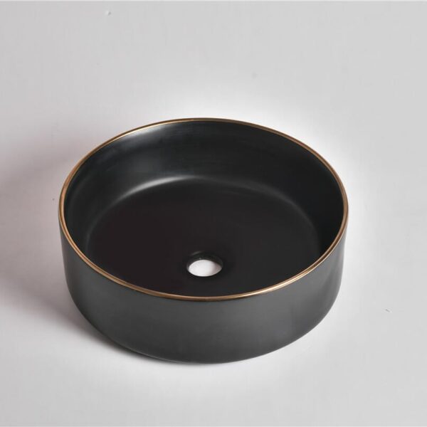 Aries - 36 in Matte Black Smooth Finish with Gold Rim - CLA-524B-MBGE | 360x360x120mm