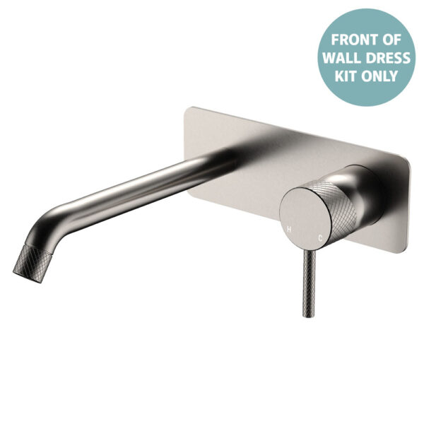 Axle Wall Basin/Bath Mixer Dress Kit, Rectangular Plate, 200mm Outlet, Brushed Nickel