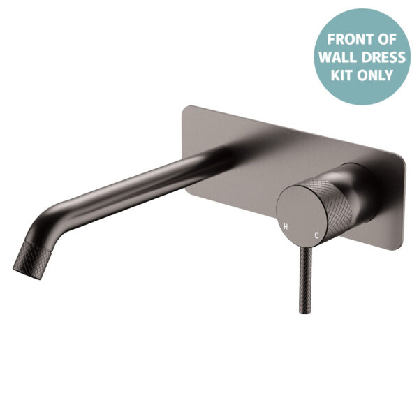 Axle Wall Basin/Bath Mixer Dress Kit, Rectangular Plate, 200mm Outlet, Gun Metal
