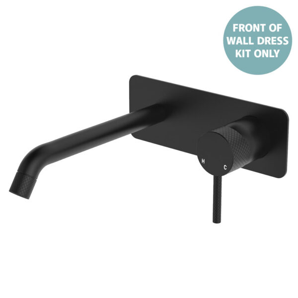 Axle Wall Basin/Bath Mixer Dress Kit, Rectangular Plate, 200mm Outlet, Matte Black