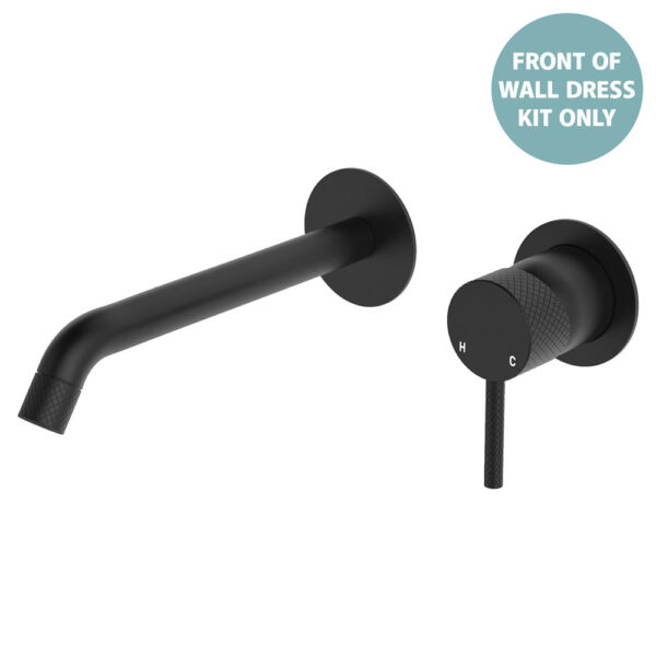 Axle Wall Basin/Bath Mixer Dress Kit, Round Plates, 200mm Outlet, Matte Black